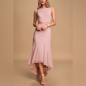 J679. Lulus Truly Lovely Dusty Lavender High-Low Trumpet Hem Midi Medium NWT